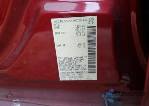 2015 Nissan Altima 2.5 from USA, damaged, VIN 1N4AL3AP5FN366966